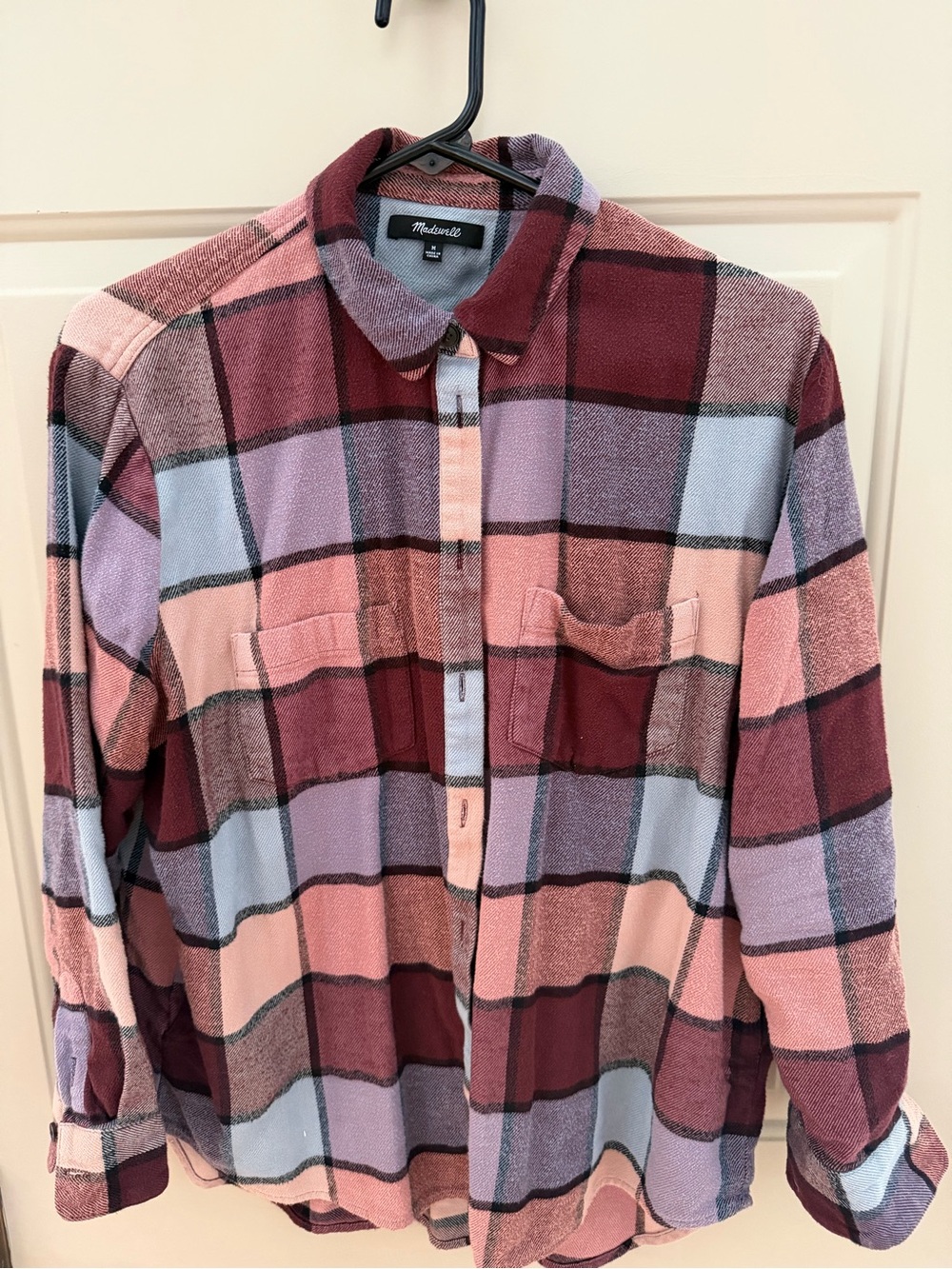 Madewell Women’s Plaid Button-Down Flannel Shirt in Pink, Maroon & Lavender